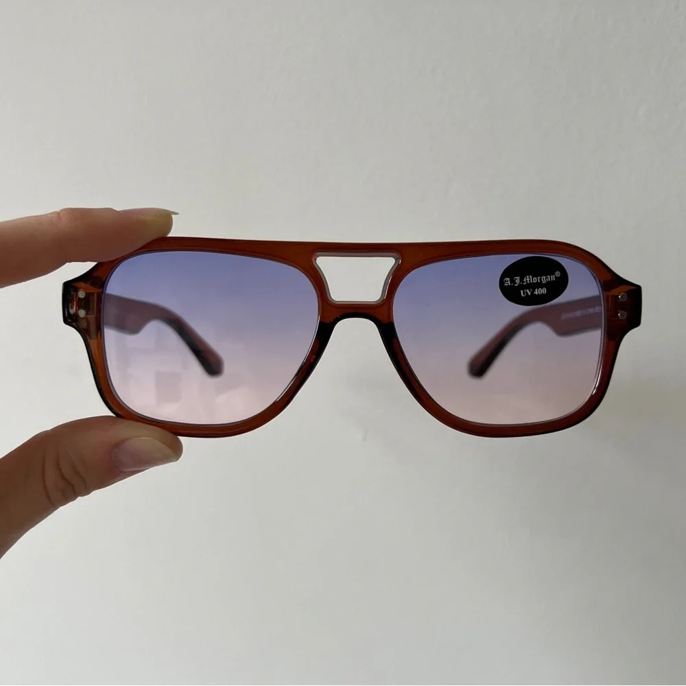 AJ Morgan rust brown frame purple tint lenses retro square aviators sunglasses